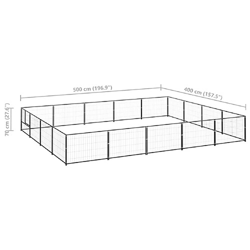 Helloshop26 Chenil extérieur cage enclos parc animaux chien noir 20 m² acier 02_0000506