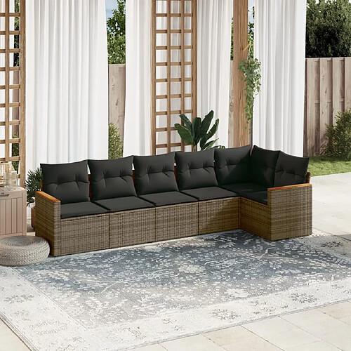 vidaXL Salon de jardin 6 pcs avec coussins gris résine tressée