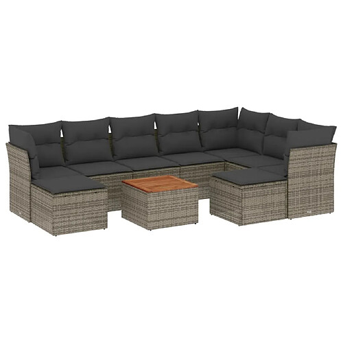 Maison Chic Salon de jardin avec coussins 10 pcs | Ensemble de Table et chaises | Mobilier d'Extérieur gris résine tressée -GKD96036