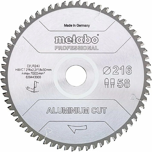 Metabo Aluminium Cut - Professional Lame de scie circulaire 216 x 30 mm Z58 FZ/TZ 5 NEG ( 628443000 ) pour aluminium