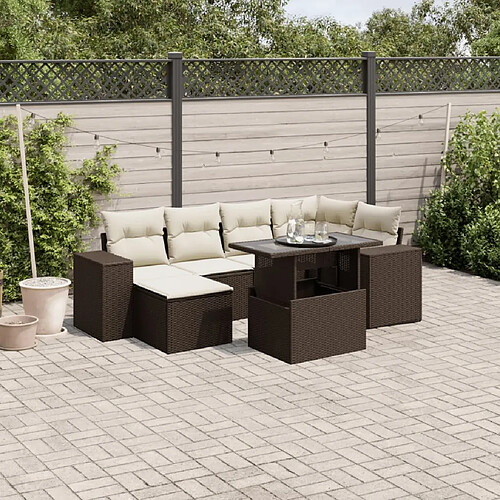 vidaXL Salon de jardin avec coussins 7 pcs marron résine tressée