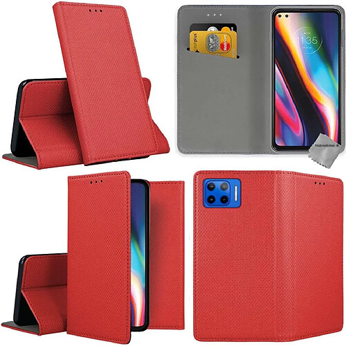 Htdmobiles Housse etui portefeuille avec coque intérieure en silicone pour Motorola Moto G 5G Plus + film ecran - ROUGE MAGNET