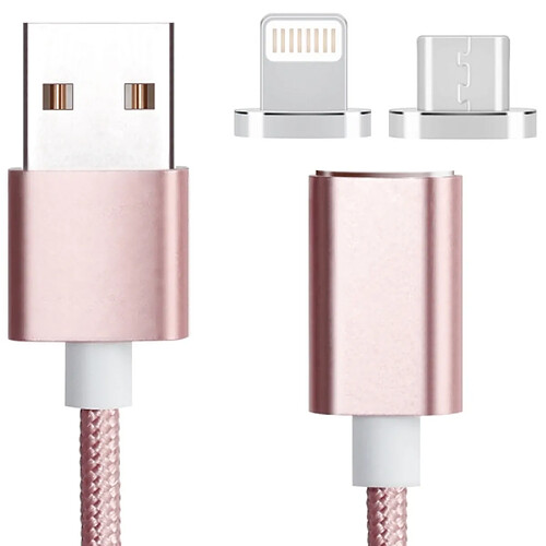 Wewoo Câble rose pour iPhone, iPad, Samsung, HTC, LG, Sony, Huawei, Lenovo et autres Smartphones 2 en 1 Weave Style 1.2m 5V 2A Micro USB & de données / chargeur magnétique Lightning vers USB 2.0,