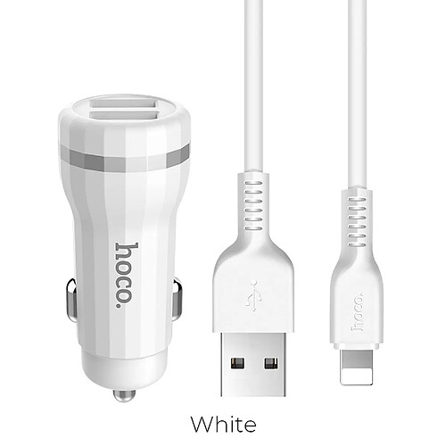 HOCO Chargeur Voiture Staunch 2 x USB 2,4A + cable pour iPhone Lightning 8-pin Z27 Blanc