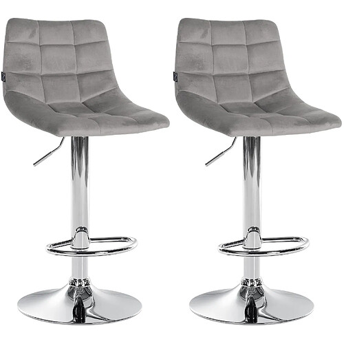 Decoshop26 Lot de 2 tabourets de bar en velours gris base métal chromé réglable en hauteur et repose-pieds TDB10633