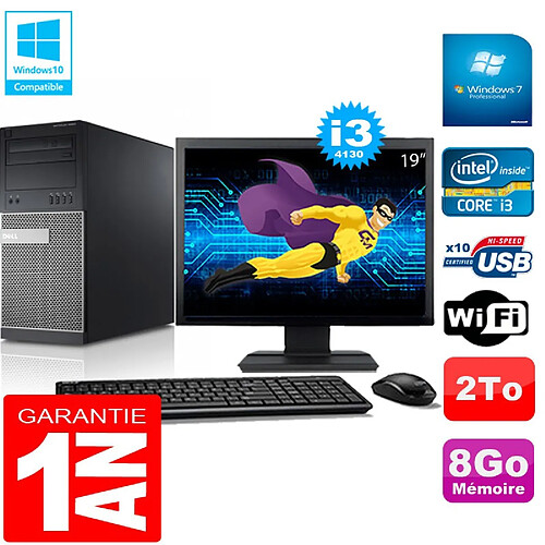 PC Tour DELL 9020 Core I3-4130 Ram 8Go Disque 2 To Wifi W7 Ecran 19" · Occasion