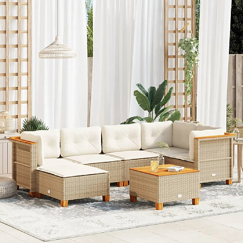 vidaXL Salon de jardin avec coussins 7 pcs beige résine tressée