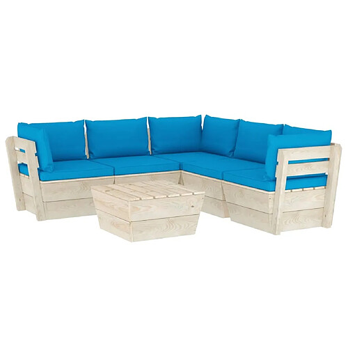 Maison Chic Salon de jardin palette 6 pcs avec coussins - Table et chaises d'extérieur - Mobilier/Meubles de jardin Moderne épicéa imprégné -MN26286