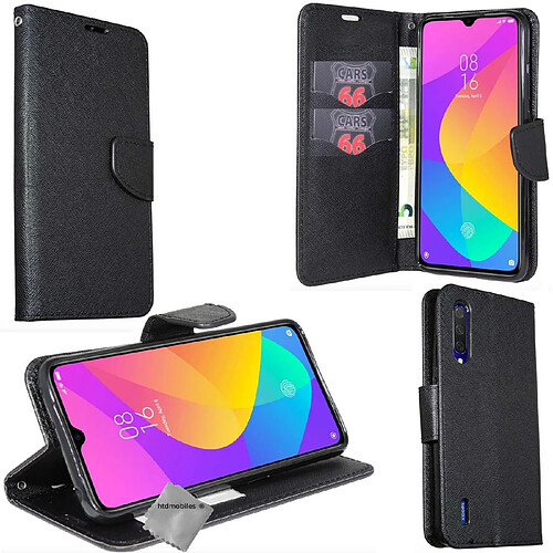 Htdmobiles Housse etui portefeuille pour Xiaomi Mi A3 Lite + film ecran - NOIR / NOIR