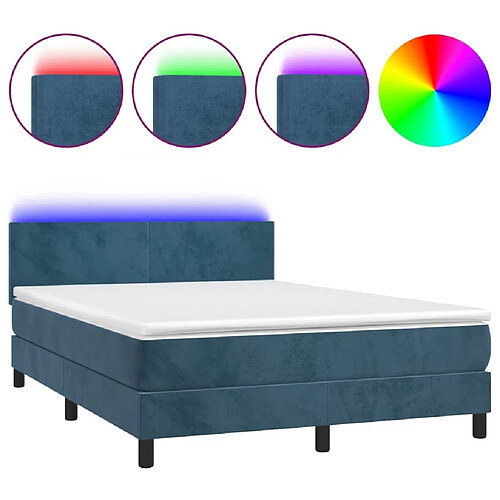 Maison Chic Lit adulte- Lit + matelas,Sommier à lattes de lit avec matelas LED Bleu foncé 140x190 cm -GKD60550