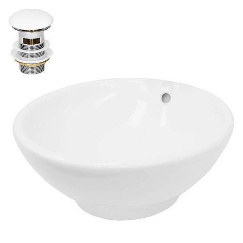 Ecd Germany Lavabo forme ronde 420x420x170 mm, blanc, céramique - incl. set d'évacuation incl. trop-plein