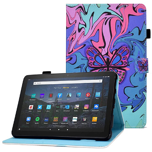 Etui en PU motif piqué, magnétique avec support pour votre Amazon Fire HD 10 Plus (2021) - papillon