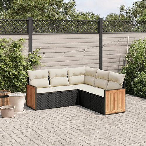 vidaXL Salon de jardin 5 pcs avec coussins noir résine tressée