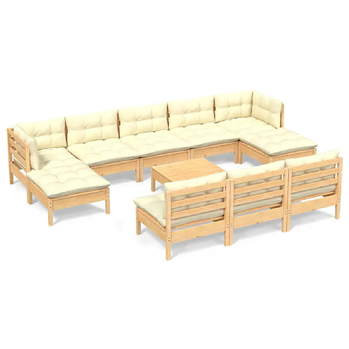 Maison Chic Salon de jardin 11pcs + coussins - Mobilier/Meubles de jardin - Table et chaises d'extérieur crème bois de pin -MN45592