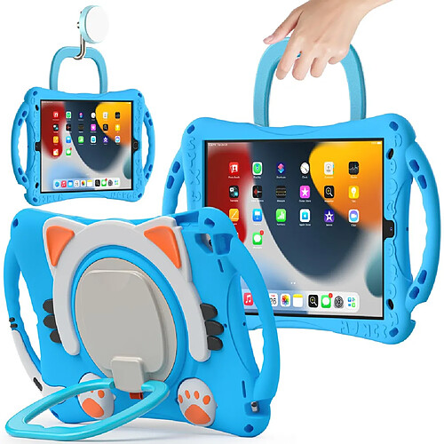 Coque en TPU antichoc avec béquille rotative et bandoulière Bleu bébé/orange pour votre iPad Pro 10.5-pouces (2017)/Air 10.5 pouces (2019)/10.2 (2020)/(2019)/(2021)