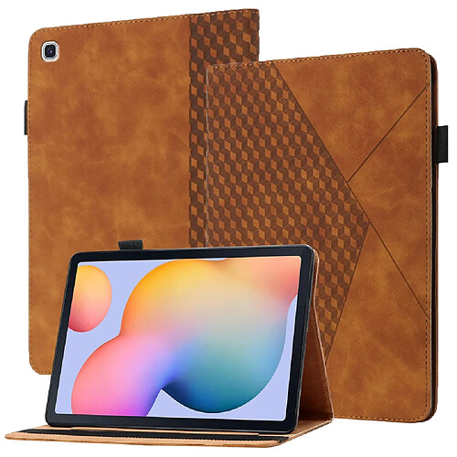 Etui en PU skin touch à motif losange, auto-absorbé, porte-cartes marron pour votre Samsung Galaxy Tab S6 Lite/P610/T615