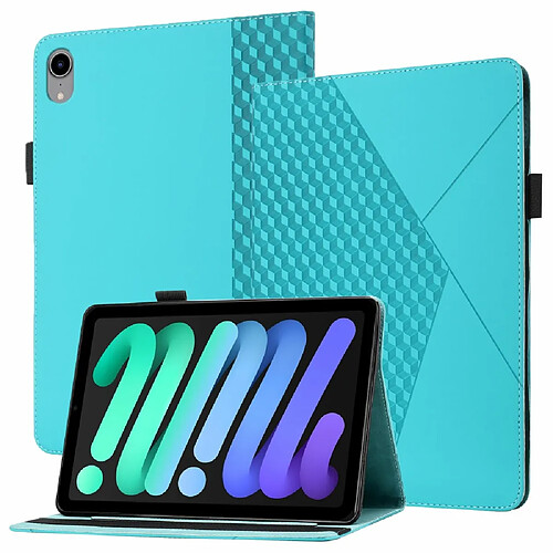 Etui en PU motif de losanges avec porte-cartes et élastique bleu lac pour votre iPad mini (2021)