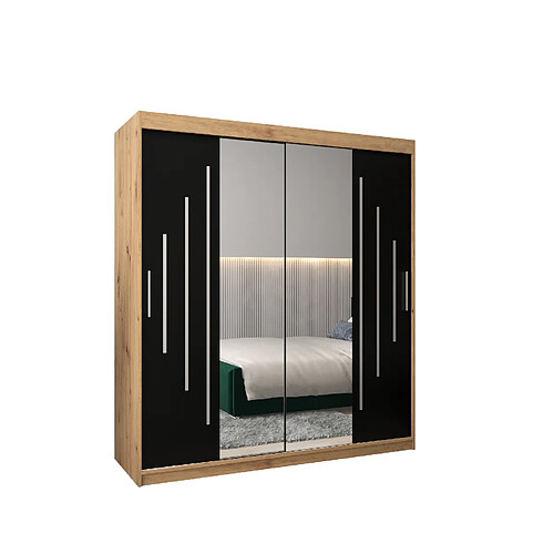 Abiks Meble Armoire YORK 1 À Portes Coulissantes 200/180/62 2 Portes (Artisan/Noir)