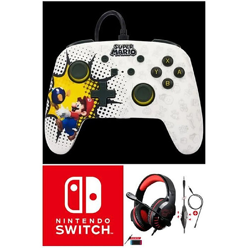 Power A Manette filaire SWITCH MARIO Bob-omb Blast Officielle Nintendo avec Câble USB détachable + CASQUE SWITCH ROUGE NOIR