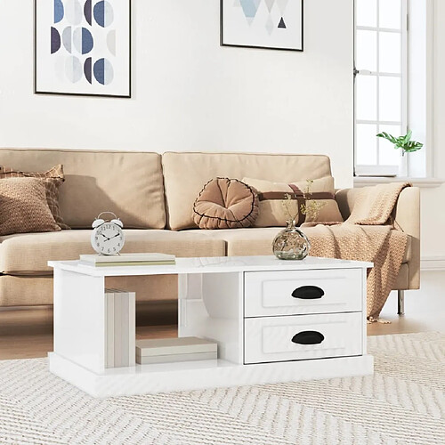 Maison Chic Table basse,Table Console Table d'appoint, Table pour salon Blanc brillant 90x50x35 cm Bois d'ingénierie -MN68993