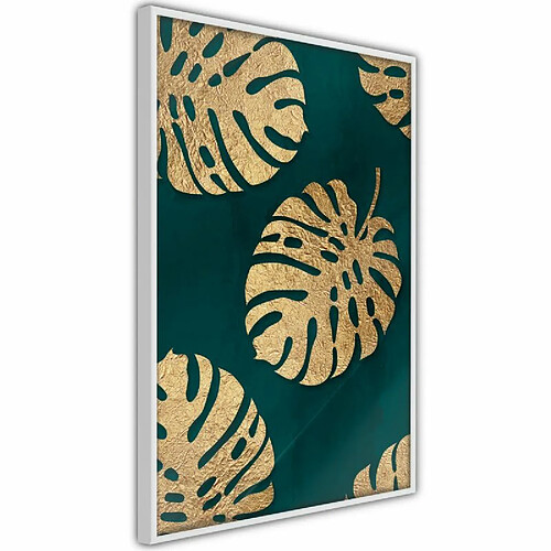 Paris Prix Affiche Murale Encadrée Gilded Monstera Leaves 20 x 30 cm Blanc