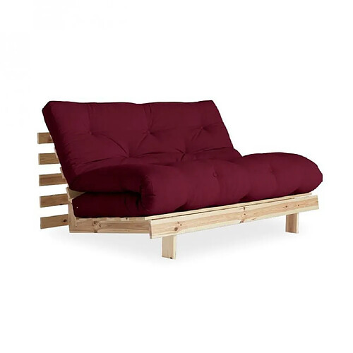 Inside 75 Canapé convertible futon ROOTS pin naturel tissu bordeaux couchage 160x200 cm