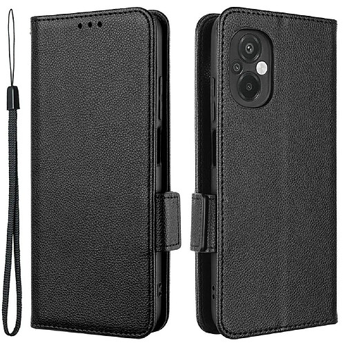 Etui en PU texture litchi, fermoir magnétique double avec support pour votre Xiaomi Poco M5 4G - noir