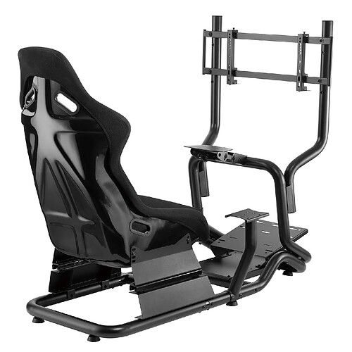 Simulateur de course Cockpit 3 en 1 Siège de jeu jusqu'à 130kg Support de levier de vitesse Support de volant Support TV jusqu'à 50" Max. Vesa 400x200 ...