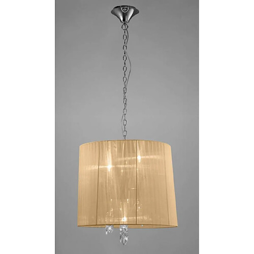 Luminaire Center Suspension Tiffany 3+3 Ampoules E14+G9, chrome poli avec Abat jour bronze & cristal transaparent