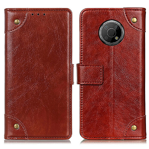 Etui en PU texture nappa, bouton décoratif en laiton, marron pour votre Nokia G300