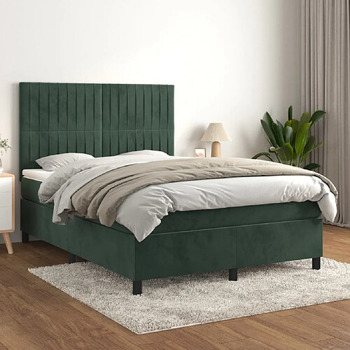 vidaXL Sommier à lattes de lit et matelas Vert foncé 140x190cm Velours