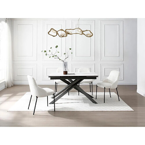 Vente-Unique Table à manger extensible 4 à 8 personnes en céramique, verre trempé et métal - Effet marbre blanc et anthracite - COREMA de Maison Céphy