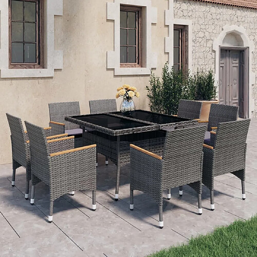 Salle à dîner de jardin 9 pcs,Table et chaise à manger Résine tressée et acacia Gris -MN92052