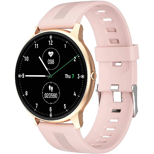 Chrono Montre Connectée Ultra mince écran tactile complet Fitness Tracker fréquence cardiaque pression artérielle moniteur d'oxygène Bluetooth Smartwatches pour Android iOS( Rose)