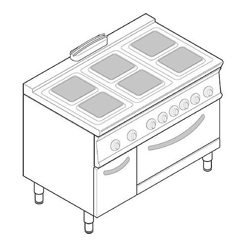 Fourneau avec électrique sur four électrique statique - 6 plaques carrées et placard - gamme 700 - modules 400 - Tecnoinox