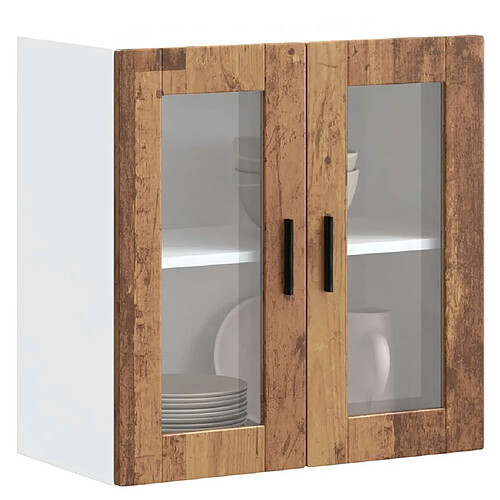 vidaXL Armoire murale de cuisine avec porte en verre Porto vieux bois