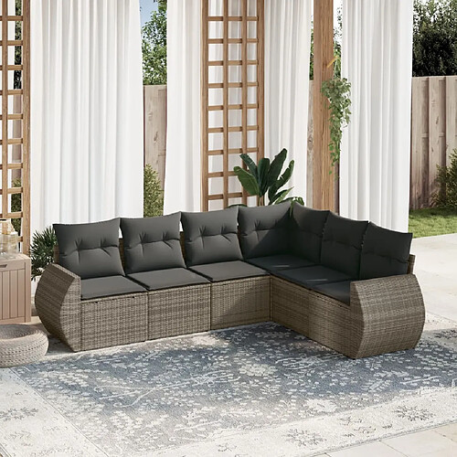 vidaXL Salon de jardin 6 pcs avec coussins gris résine tressée