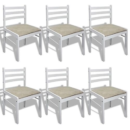 Decoshop26 Lot de 6 chaises de salle à manger cuisine design classique bois solide et velours blanc CDS022154