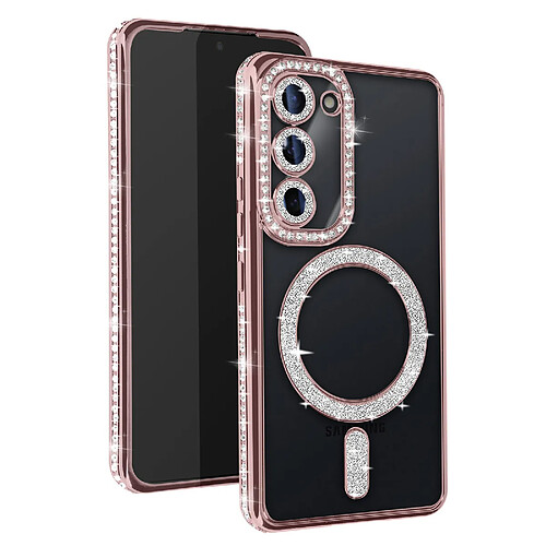 Avizar Coque Diamant pour Samsung Galaxy S23 MagSafe Contour Strass Rose Champagne