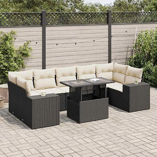 vidaXL Salon de jardin 8 pcs avec coussins noir résine tressée