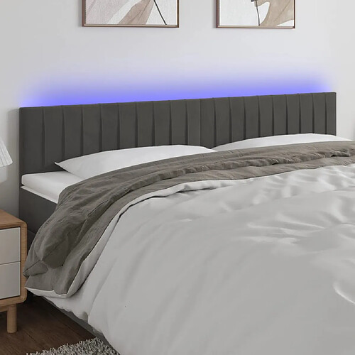 vidaXL Tête de lit à LED Gris foncé 200x5x78/88 cm Velours