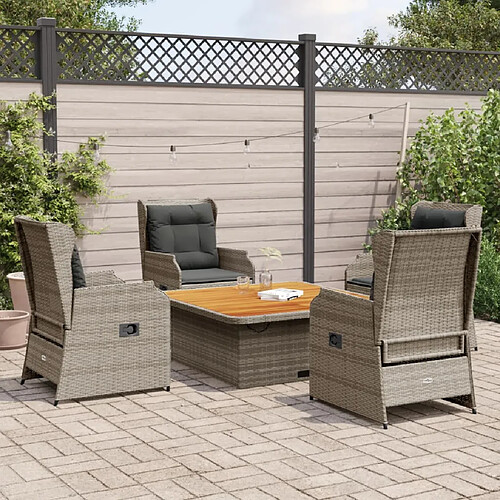 vidaXL Salon de jardin 5 pcs avec coussins Gris Résine tressée