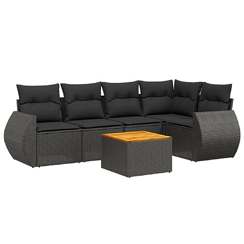 Maison Chic Salon de jardin 6 pcs avec coussins | Ensemble de Table et chaises | Mobilier d'Extérieur noir résine tressée -GKD81318