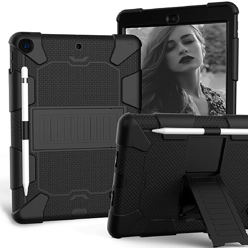 Wewoo Housse Étui Coque Pour iPad 10.2 de protection en silicone bicolore antichoc avec support et fente stylo Noir