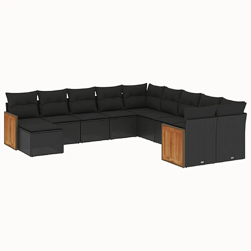 Maison Chic Salon de jardin 11 pcs avec coussins | Ensemble de Table et chaises | Mobilier d'Extérieur noir résine tressée -GKD31531