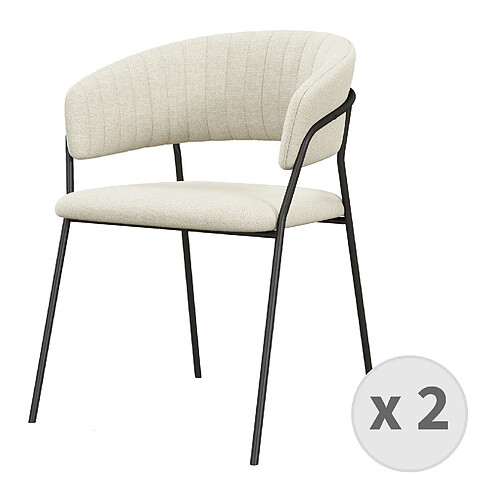 Moloo LUCA-Fauteuil de table en tissu Vanille et métal noir (x2)