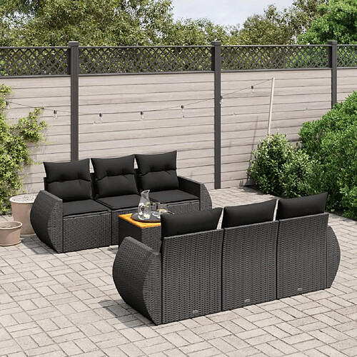 vidaXL Salon de jardin 7 pcs avec coussins noir résine tressée