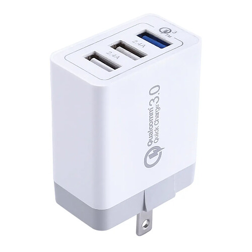 Wewoo Pour iPhone, iPad, Samsung, HTC, Sony, Nokia, LG et autres smartphones 3 ports USB 3A + 2.4A + 2.4A chargeur rapide de voyage QC 3.0, prise américaine,