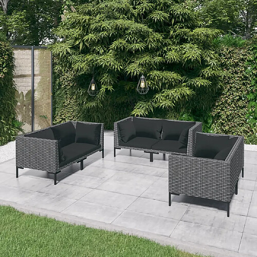 vidaXL Salon de jardin 6 pcs avec coussins Résine tressée Gris foncé