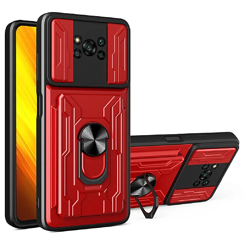 Coque en TPU antichoc avec béquille en anneau et porte-carte rouge pour votre Xiaomi Poco X3/Poco X3 NFC/Poco X3 Pro